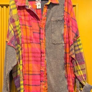 Oli & Hali Vibrant Plaid Patchwork Shirt